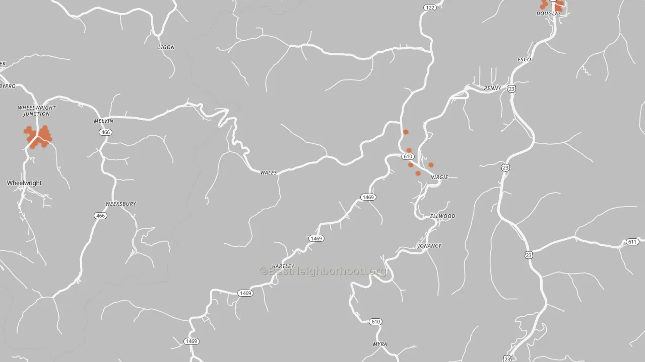 Bike Grade map of Virgie, KY