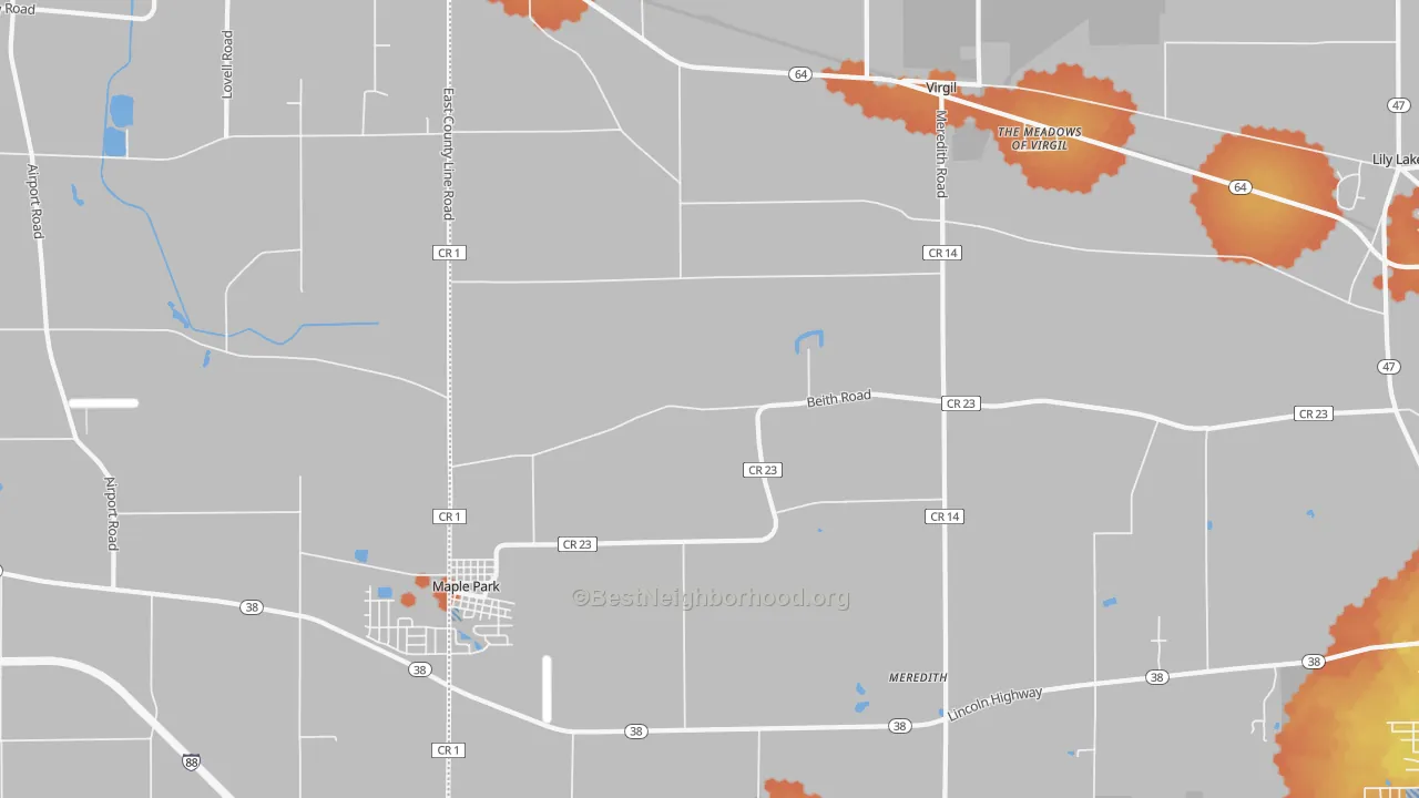 Bike Grade map of Virgil, IL