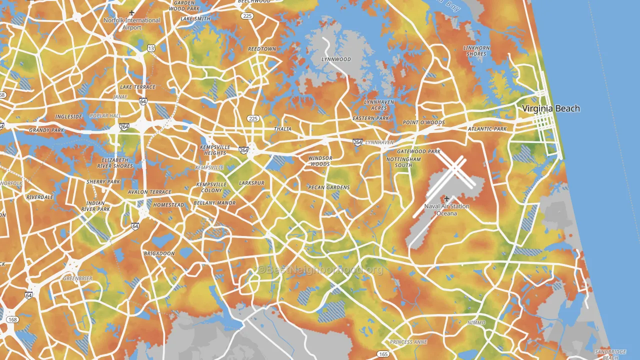 Bike Grade map of Virginia Beach City, VA