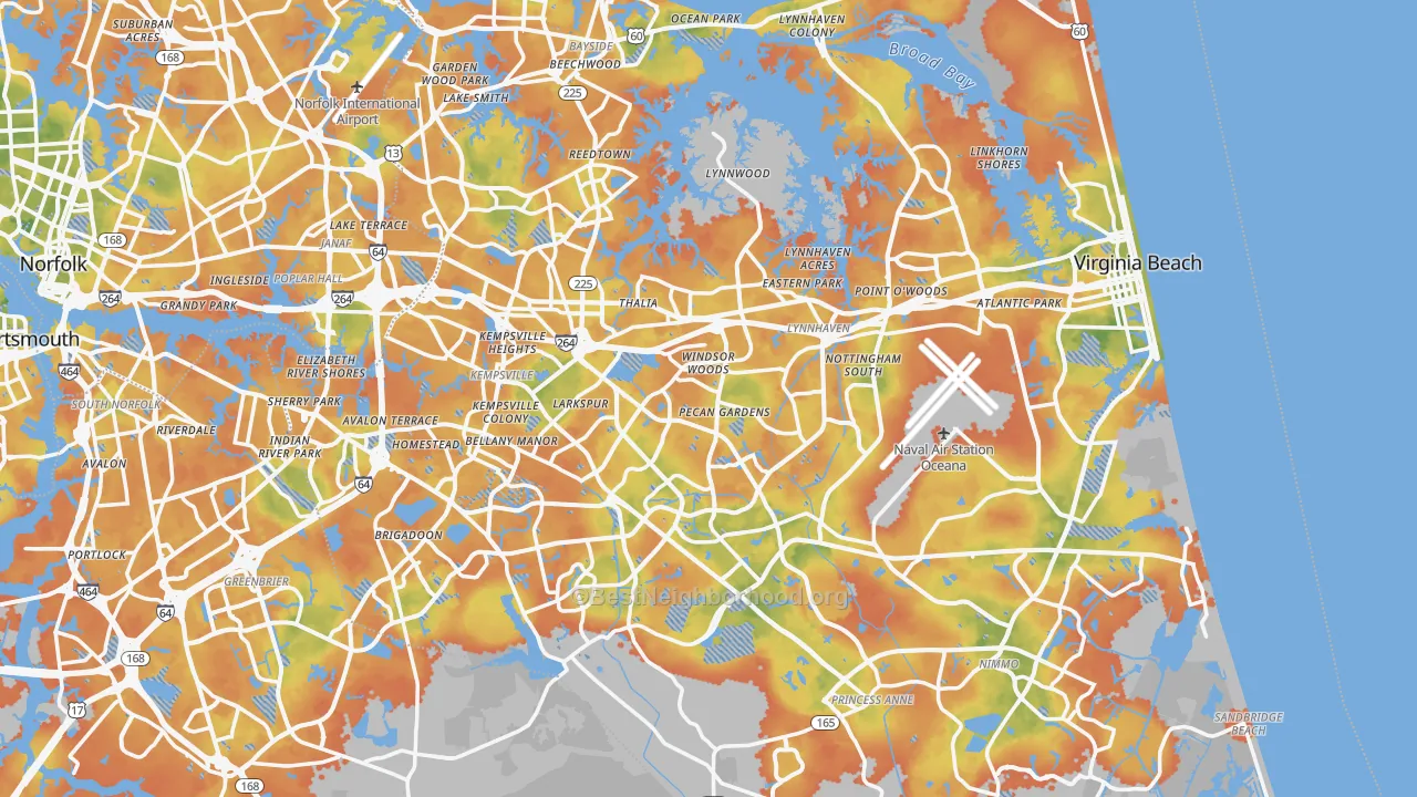 Bike Grade map of Virginia Beach, VA