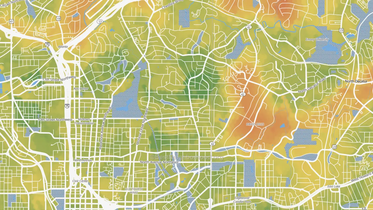 Bike Grade map of Virginia-Highland, Atlanta, GA