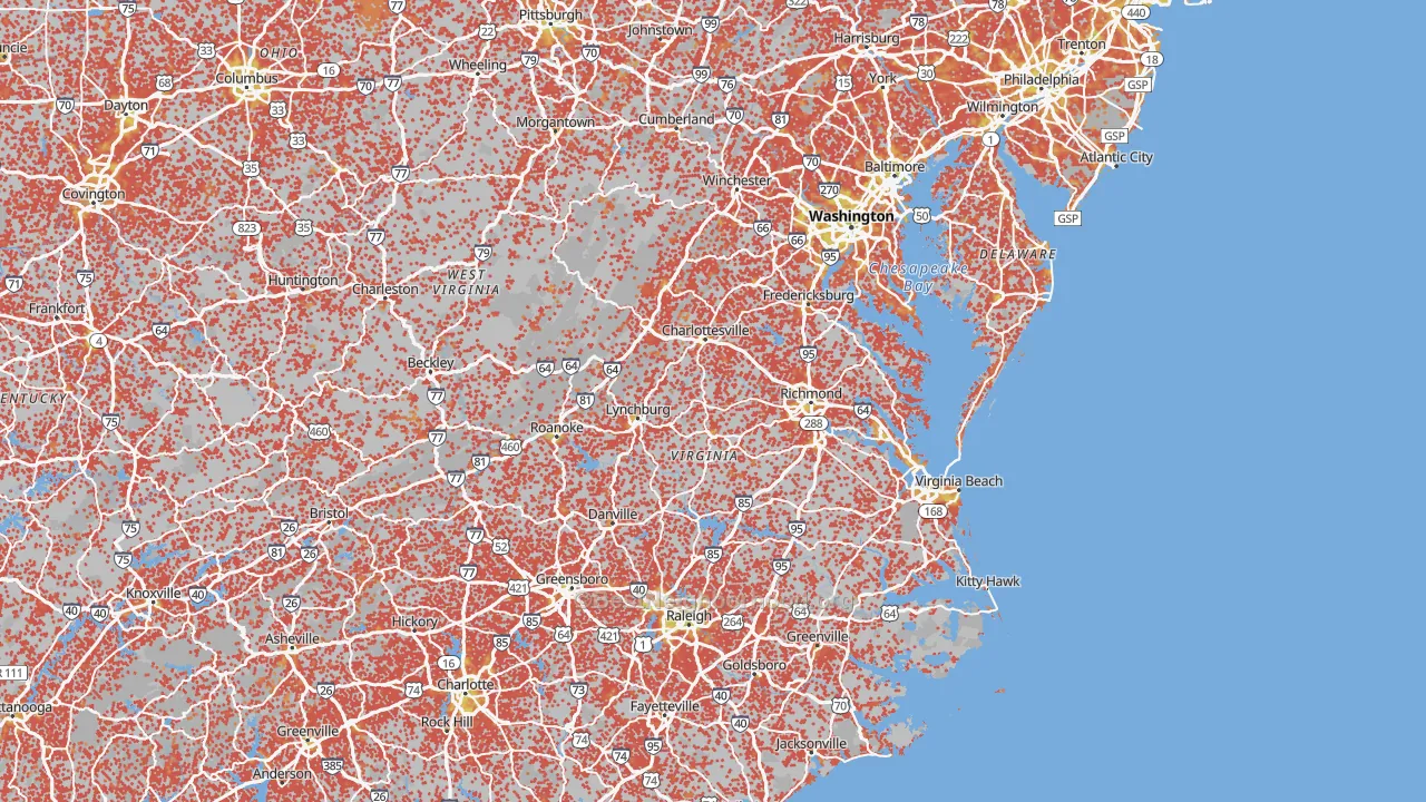 Bike Grade map of Virginia