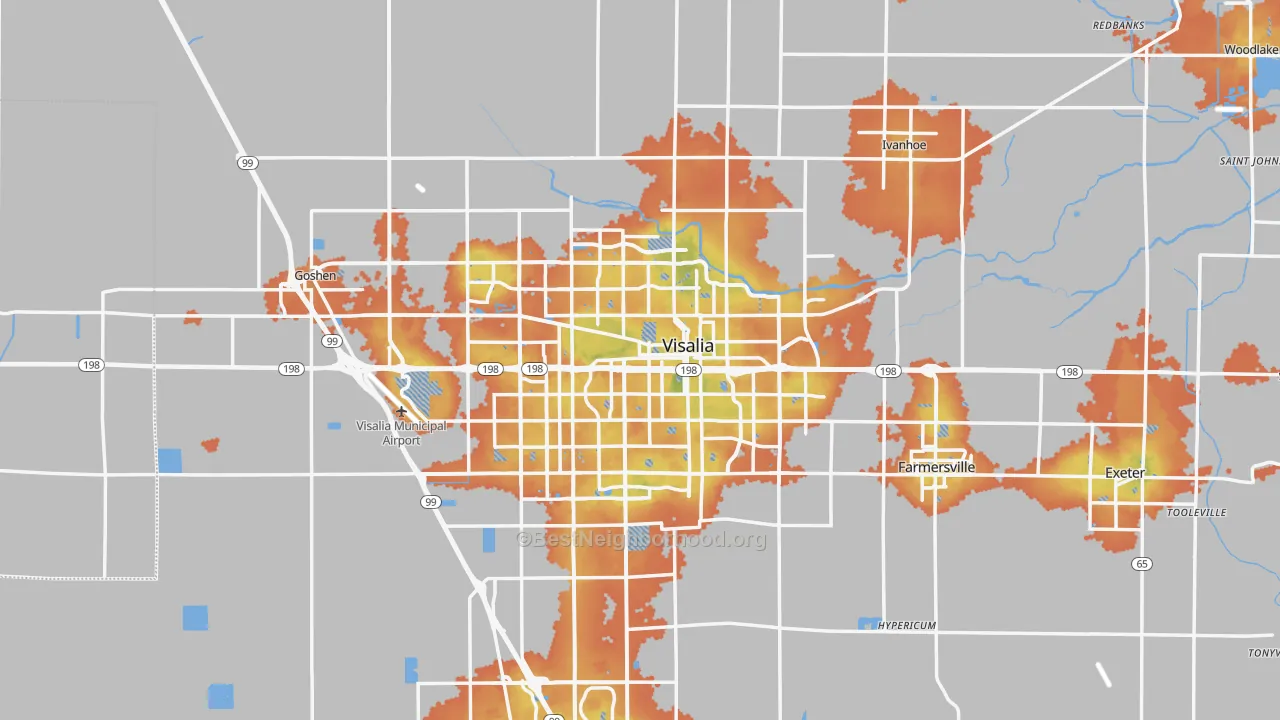 Bike Grade map of Visalia, CA