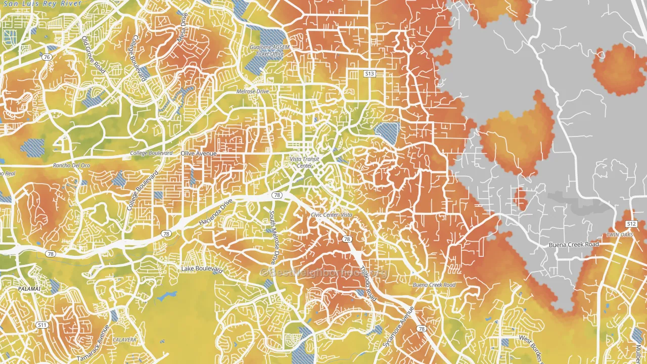 Bike Grade map of Vista, CA