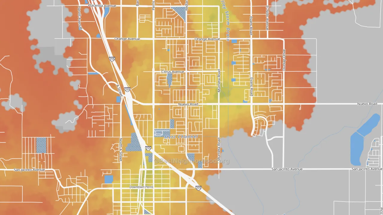 Bike Grade map of Vista Creek, Perris, CA