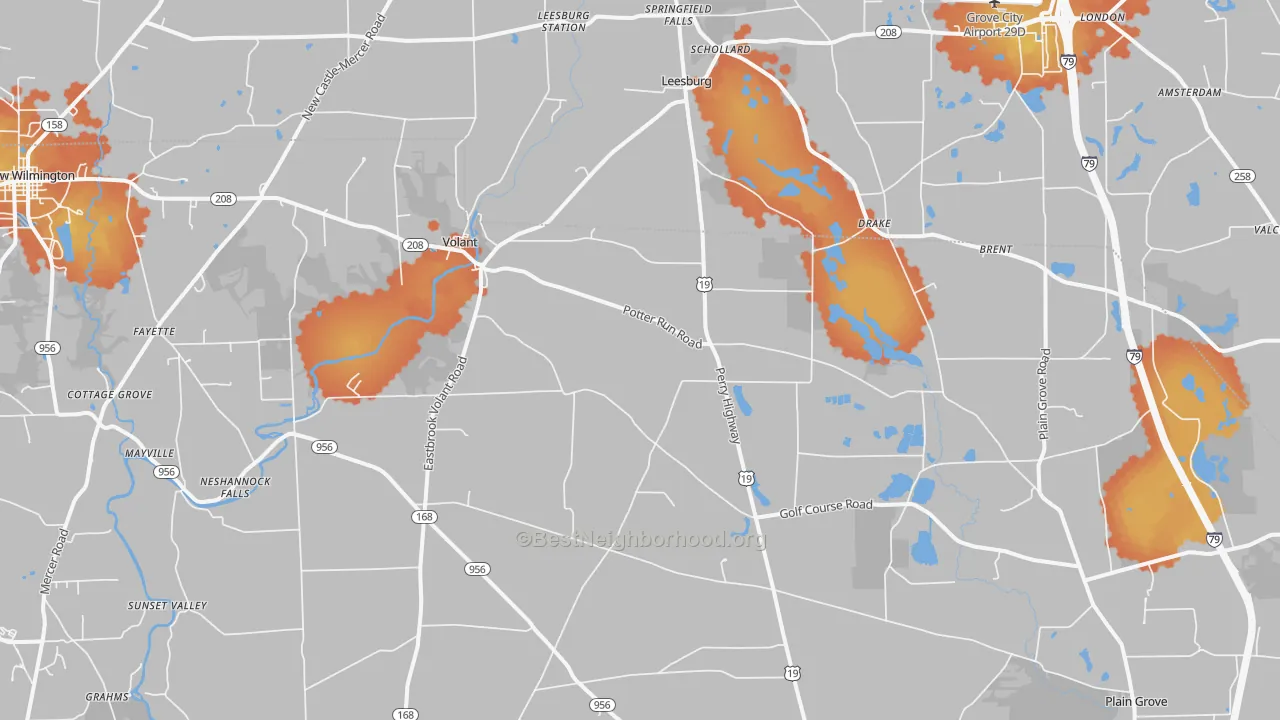 Bike Grade map of Volant, PA