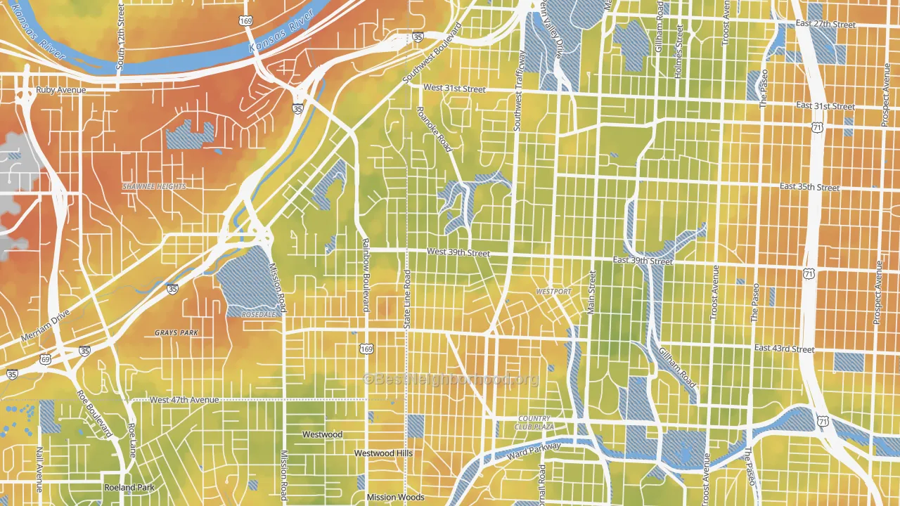 Bike Grade map of Volker, Kansas City, MO