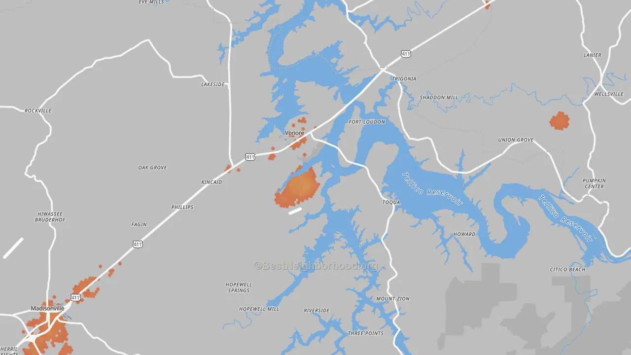 Bike Grade map of Vonore, TN