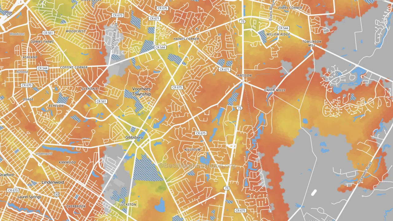 Bike Grade map of Voorhees, NJ