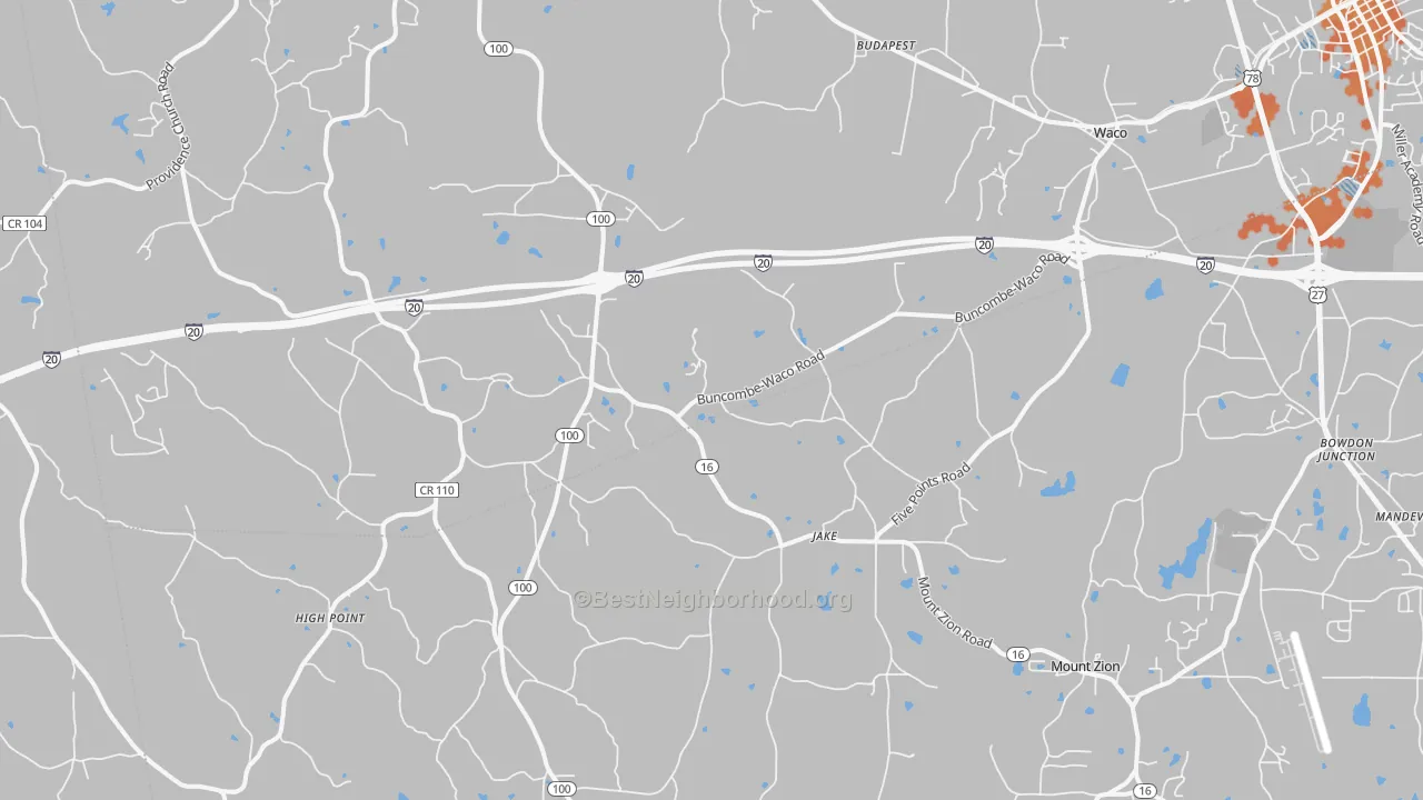 Bike Grade map of Waco, GA