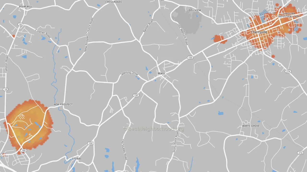Bike Grade map of Waco, NC