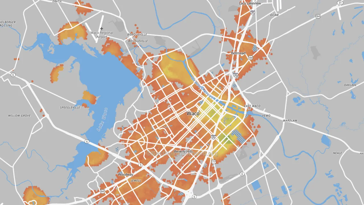 Bike Grade map of Waco, TX
