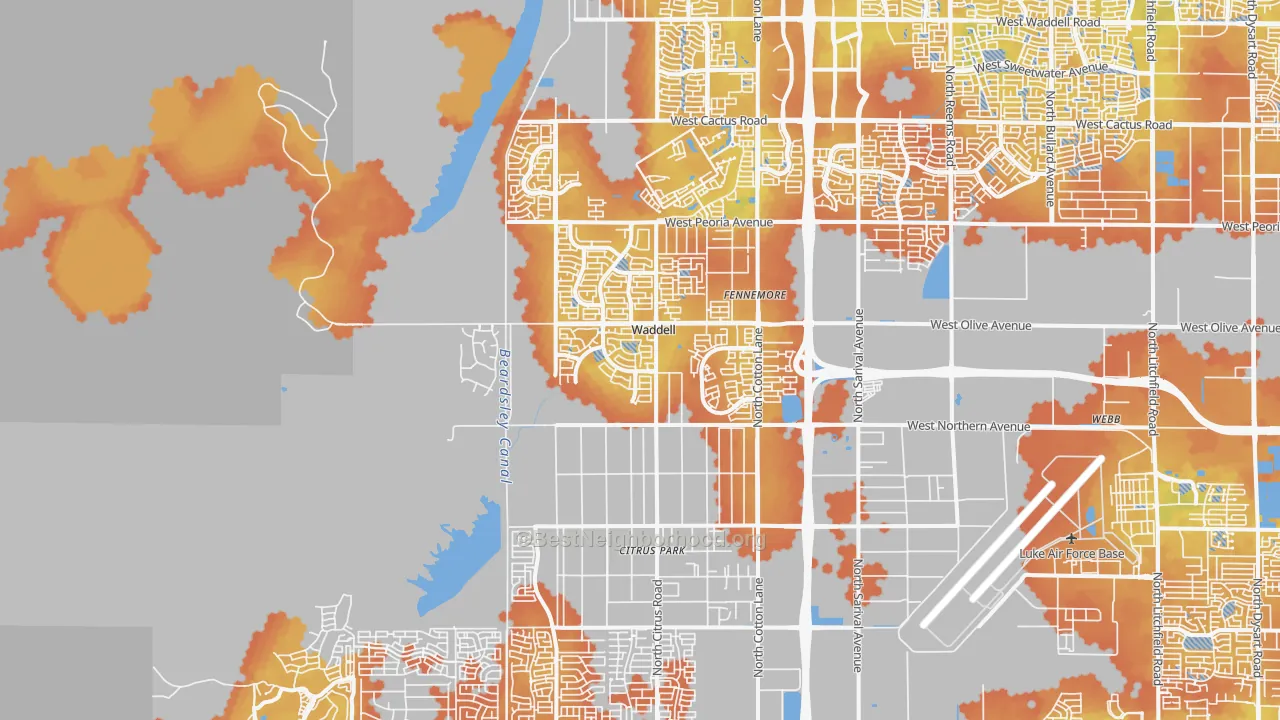Bike Grade map of Waddell, AZ