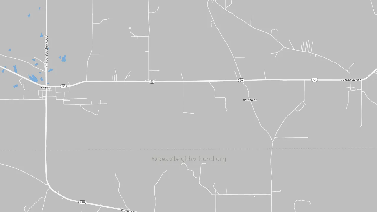 Bike Grade map of Waddell, MS