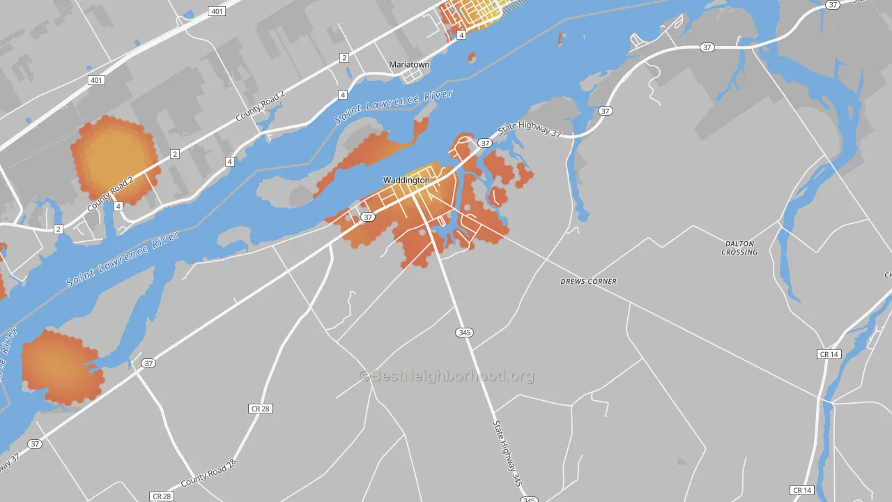 Bike Grade map of Waddington, NY