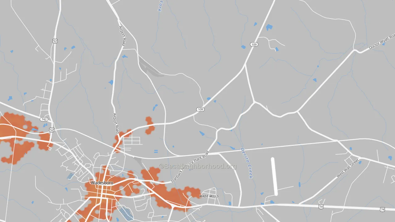 Bike Grade map of Wade Mills, NC