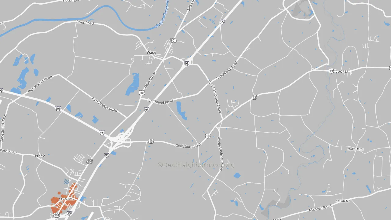 Bike Grade map of Wade, NC