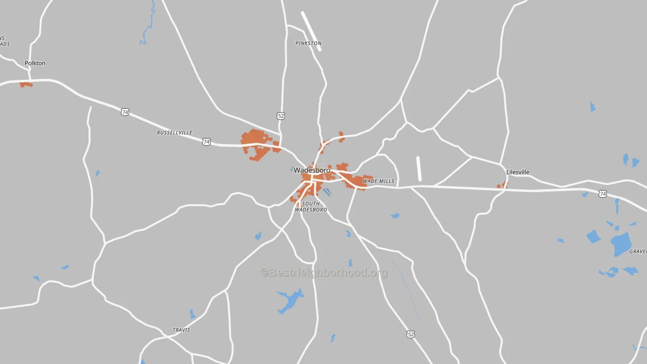 Bike Grade map of Wadesboro, NC