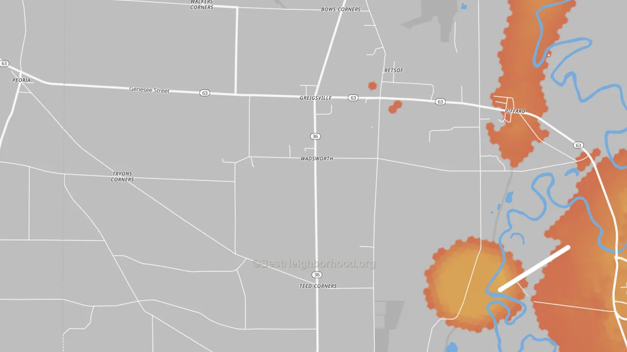 Bike Grade map of Wadsworth, NY