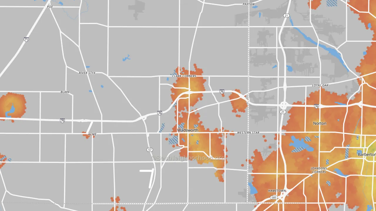 Bike Grade map of Wadsworth, OH