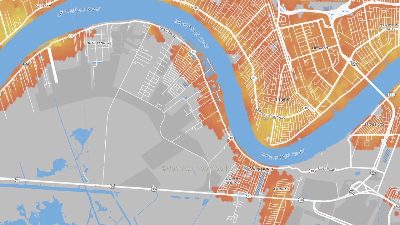 Bike Grade map of Waggaman, LA