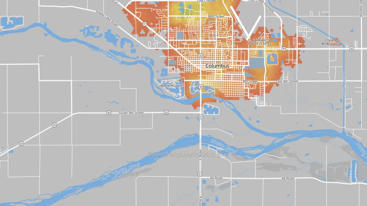 Bike Grade map of Wagners Lake, NE