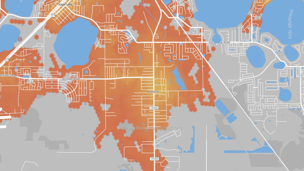 Bike Grade map of Wahneta, Winter Haven, FL