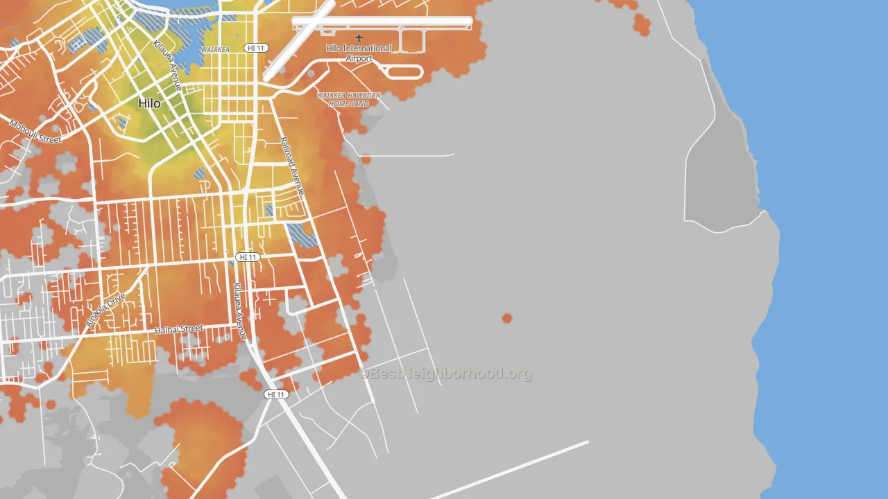 Bike Grade map of Waiakea, HI