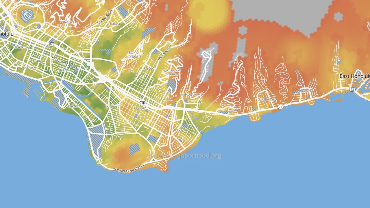 Bike Grade map of Waialae-Kahala, Honolulu, HI