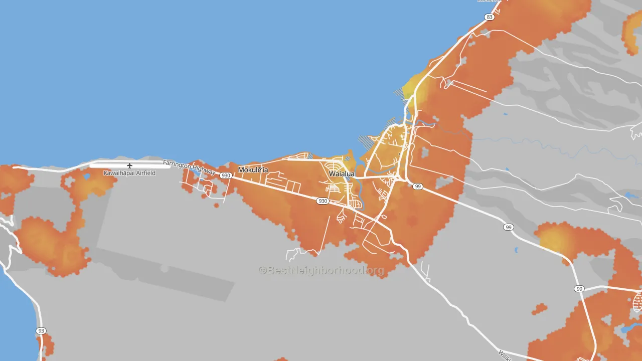Bike Grade map of Waialua, HI