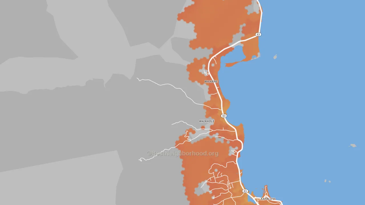 Bike Grade map of Waikane, HI