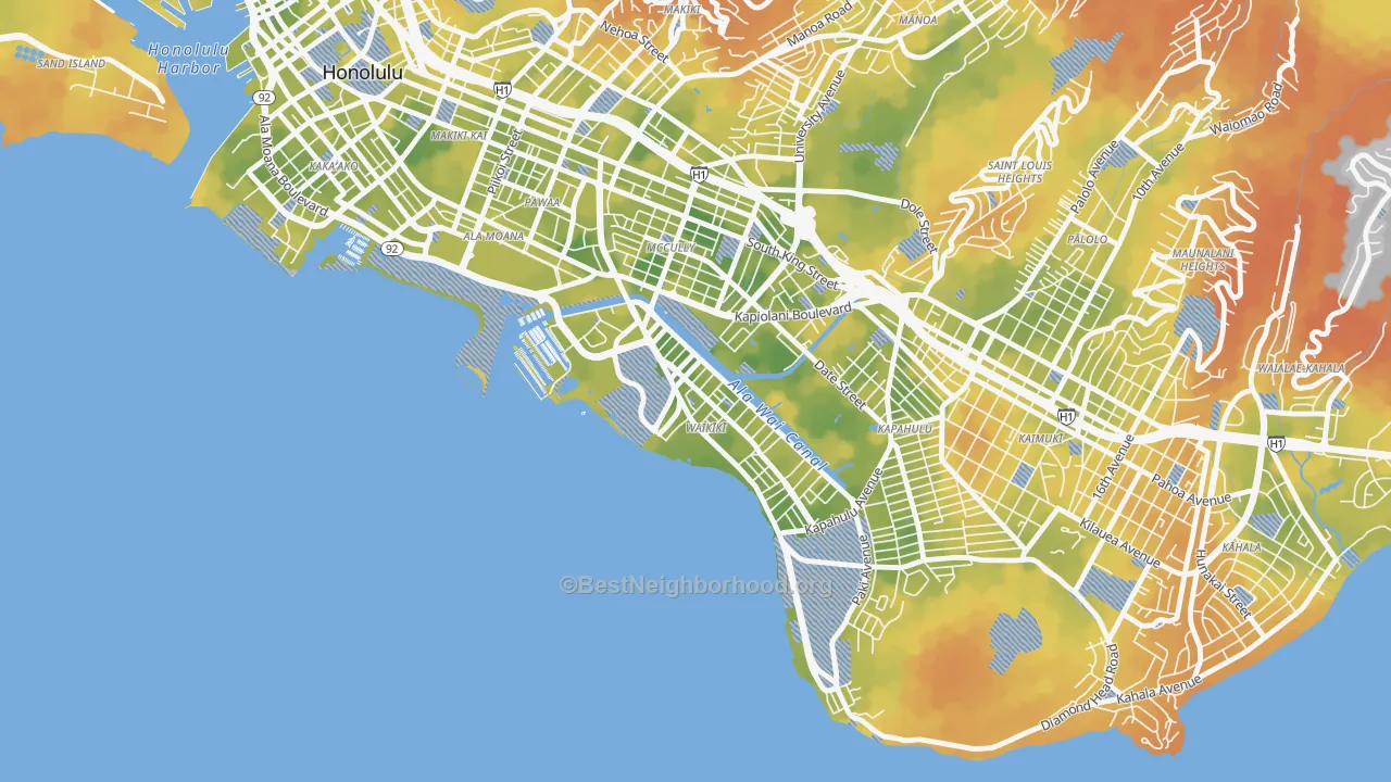 Bike Grade map of Waikiki, Honolulu, HI