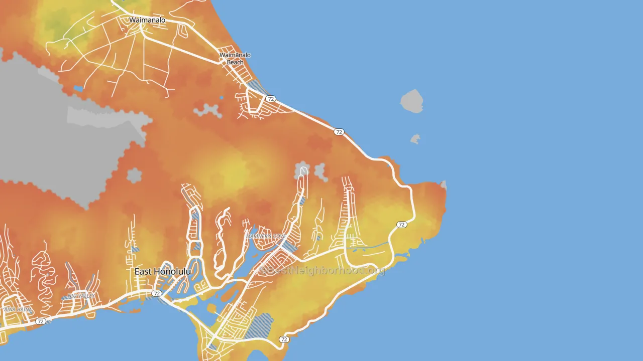 Bike Grade map of Waimanalo Beach, HI