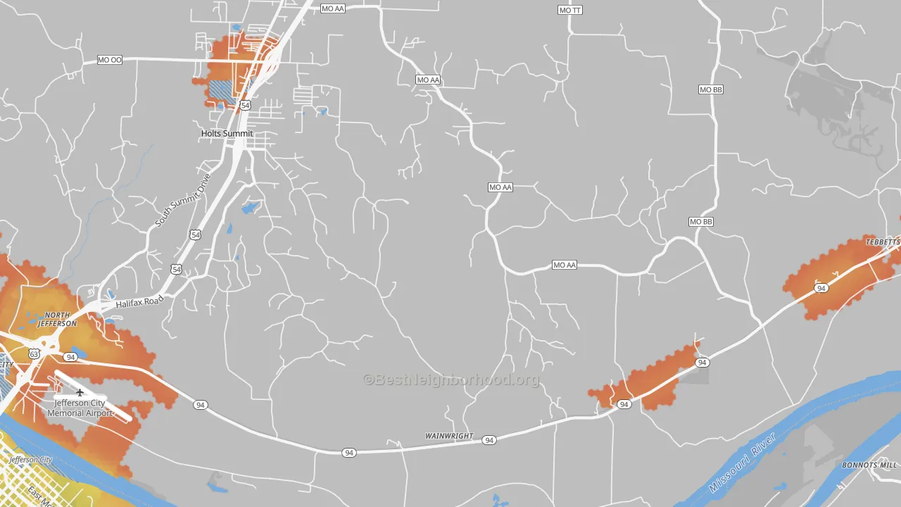 Bike Grade map of Wainwright, MO