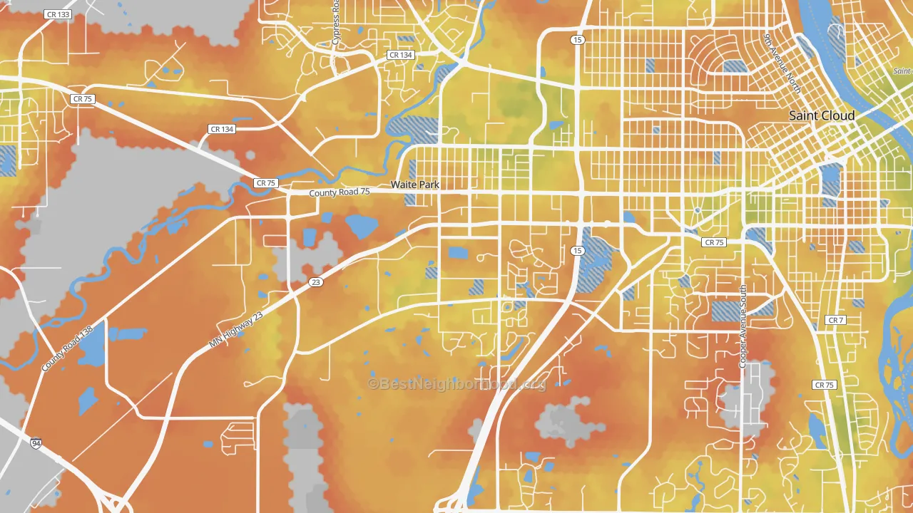 Bike Grade map of Waite Park, MN