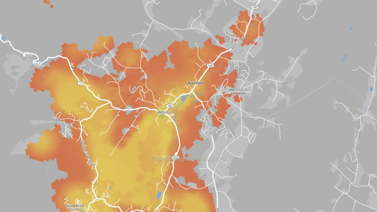 Bike Grade map of Waitsfield, VT