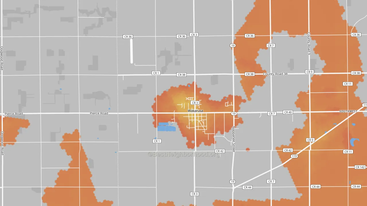 Bike Grade map of Wakarusa, IN