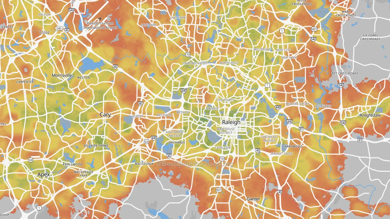 Bike Grade map of Wake County, NC