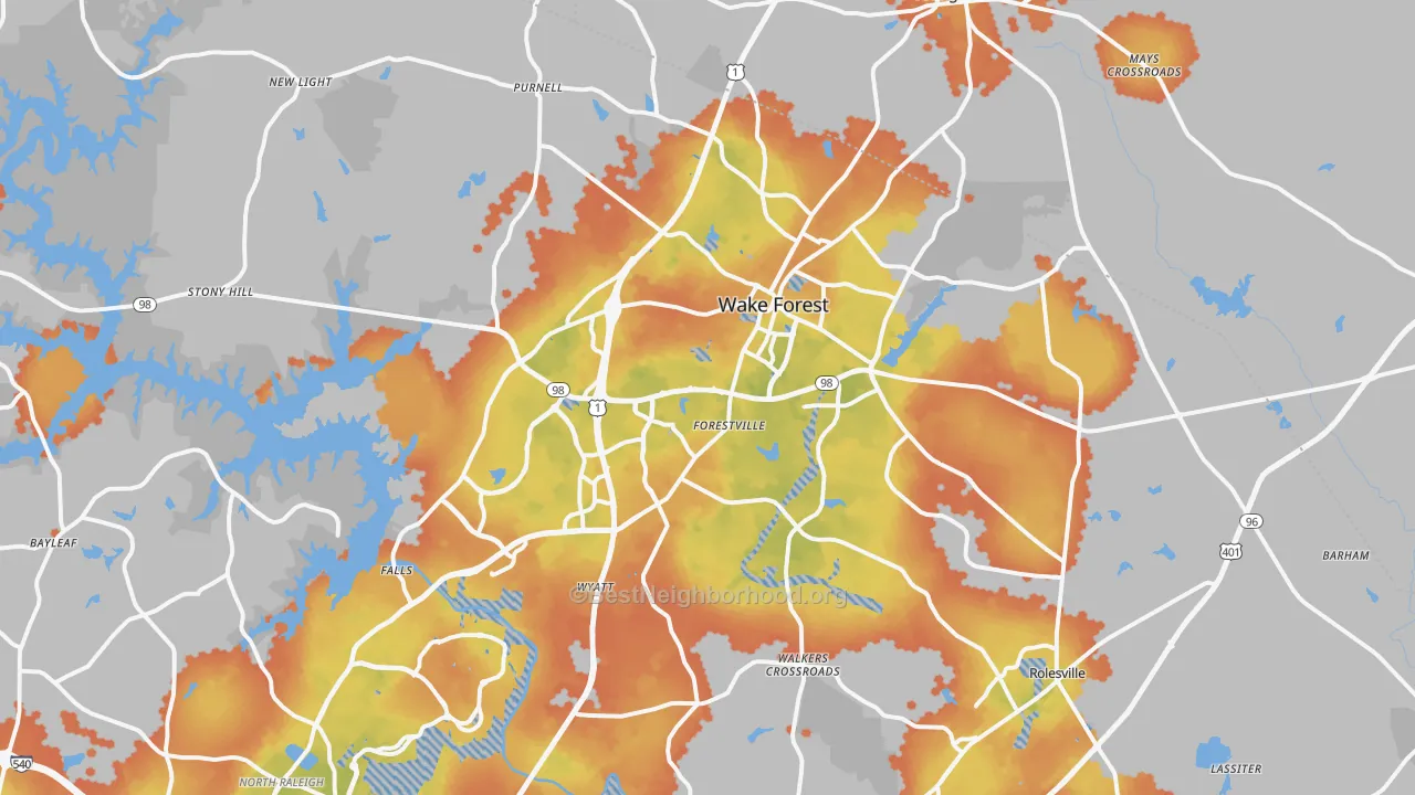 Bike Grade map of Wake Forest, NC