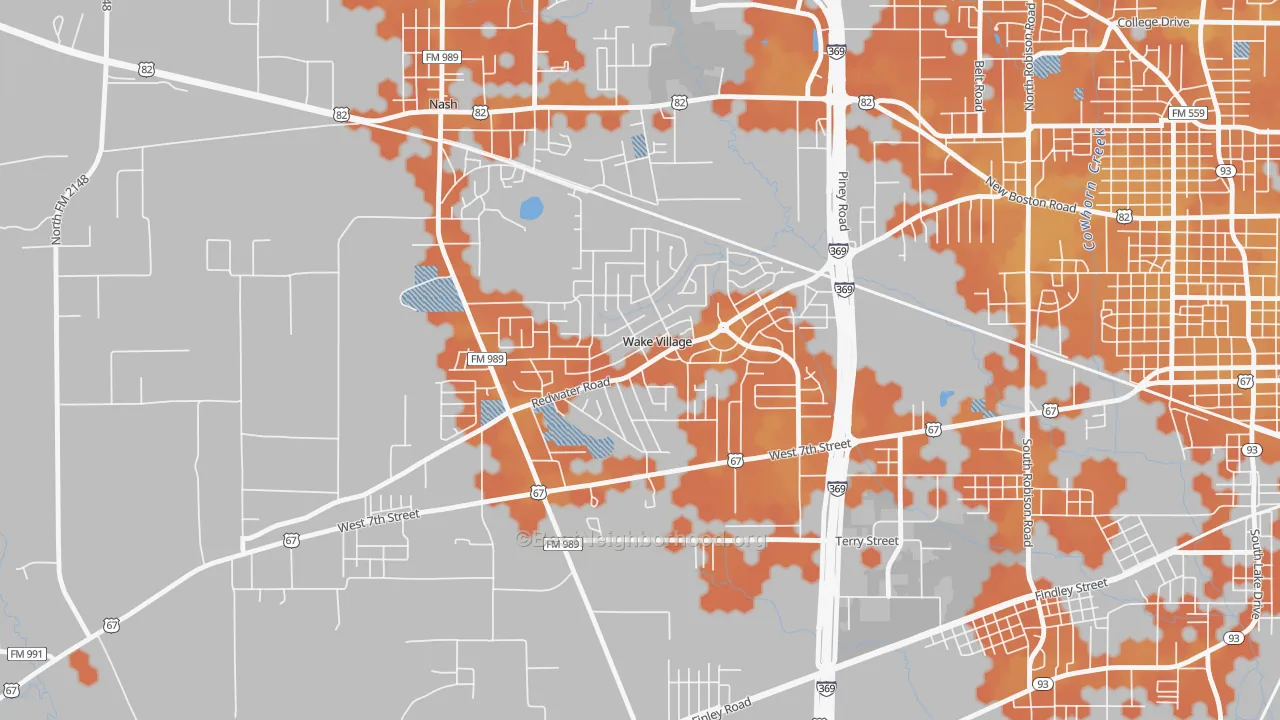 Bike Grade map of Wake Village, TX
