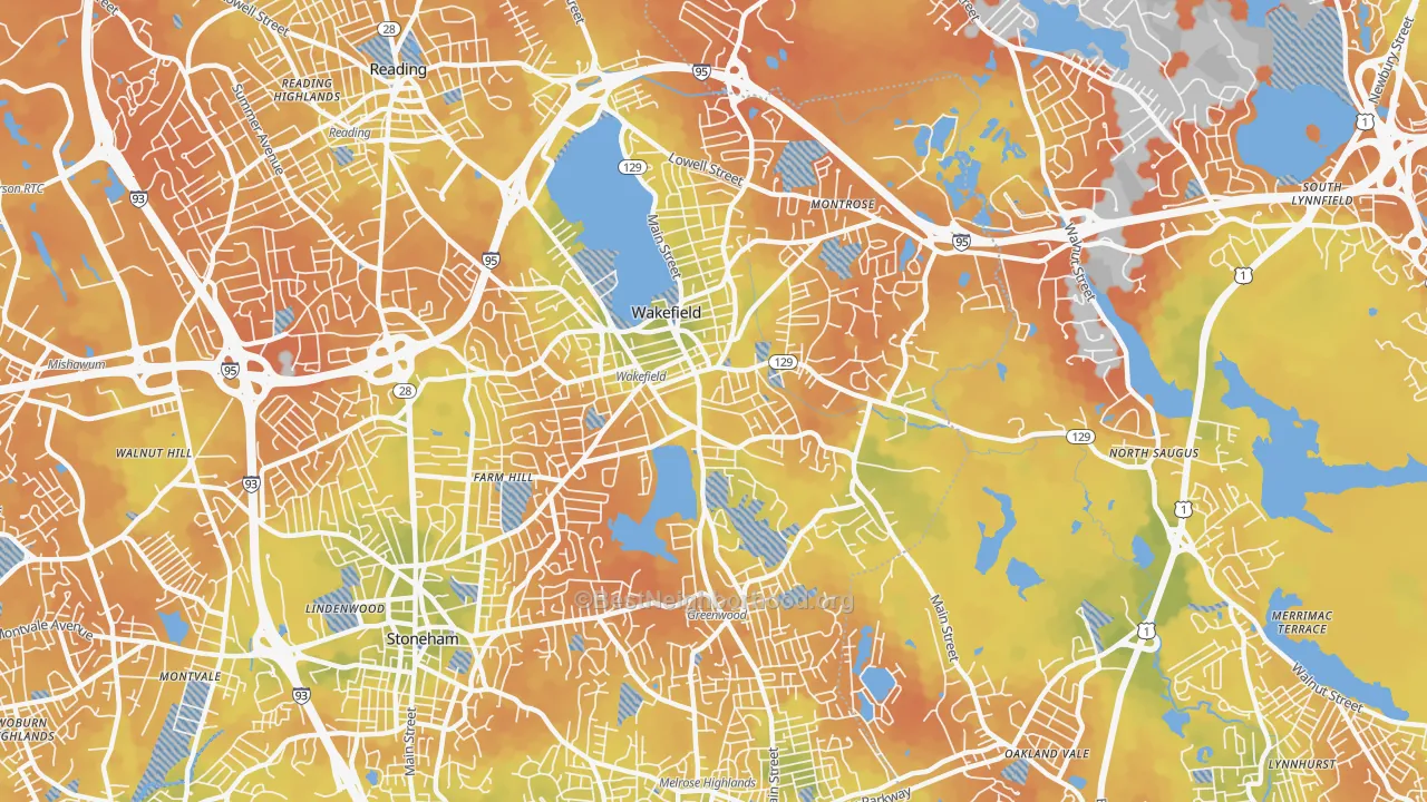 Bike Grade map of Wakefield, MA
