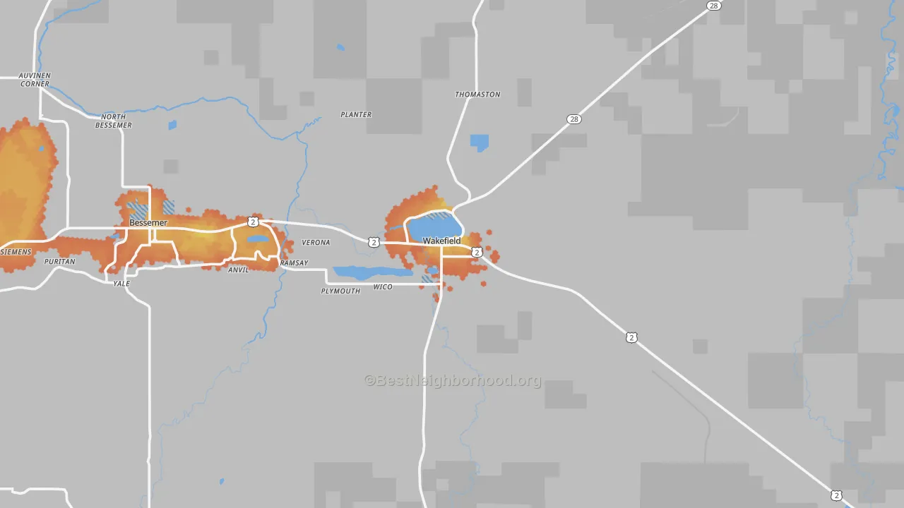Bike Grade map of Wakefield, MI