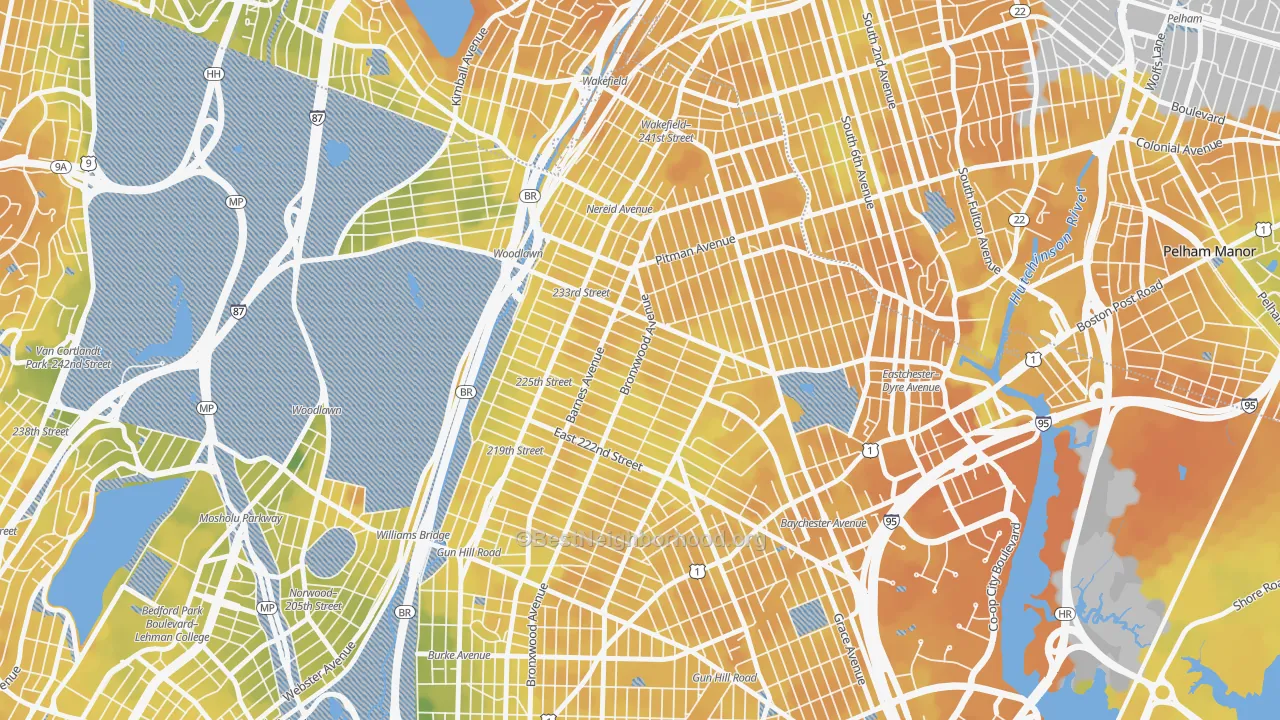 Bike Grade map of Wakefield-Williamsbridge, Bronx, NY