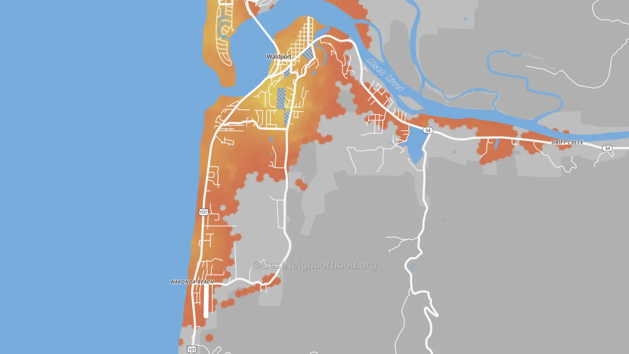 Bike Grade map of Wakonda Beach, OR