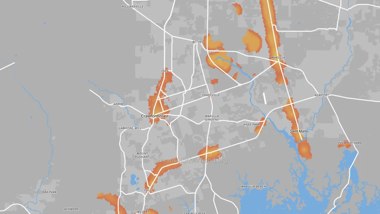 Bike Grade map of Wakulla County, FL
