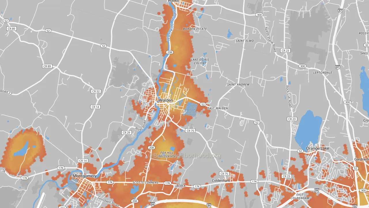 Bike Grade map of Walden, NY