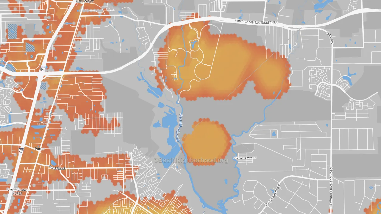 Bike Grade map of Walden Woods, TX