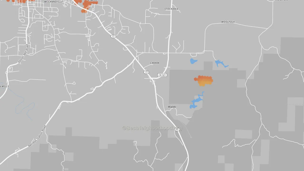 Bike Grade map of Waldo, AL