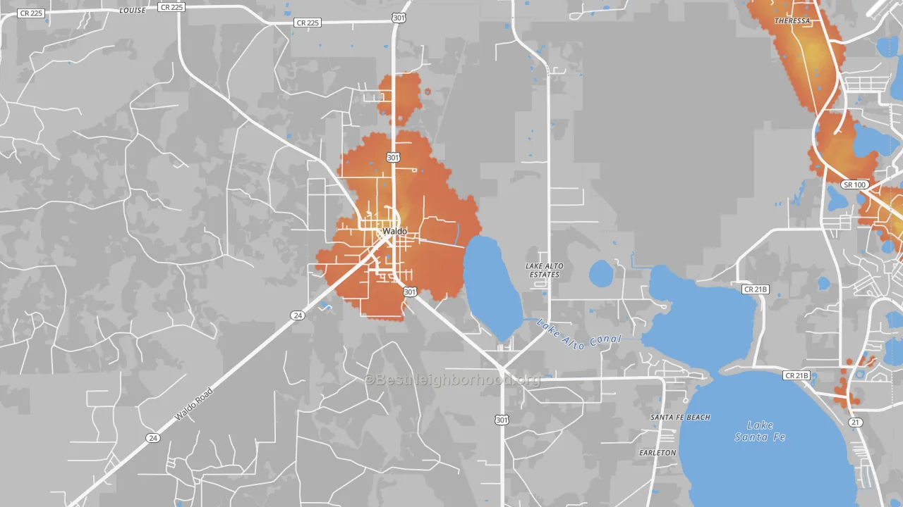 Bike Grade map of Waldo, FL