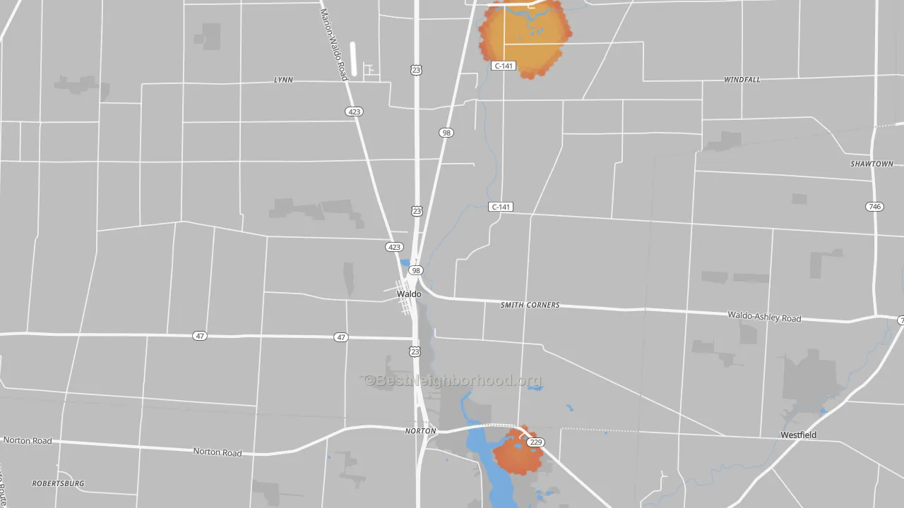 Bike Grade map of Waldo, OH